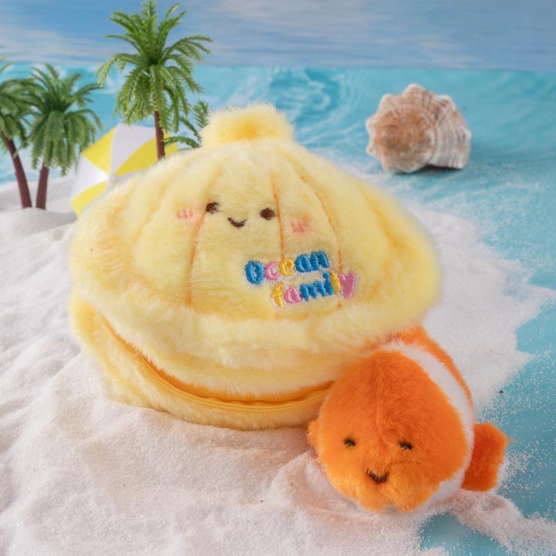 Mini Turtle & Nesting Crab Plush Keychain - Marine Life Parent-Child Doll Set