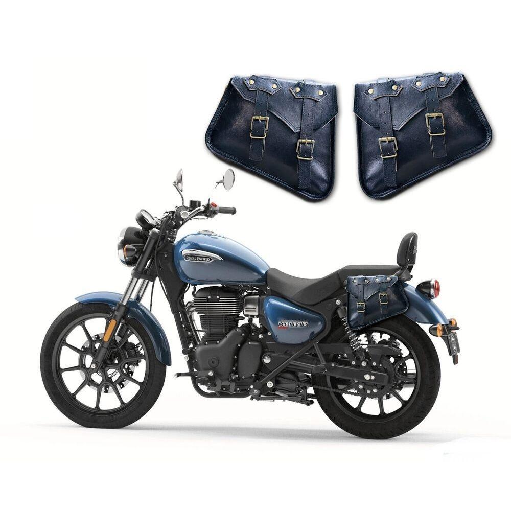 2 Bag SET Royal Enfield Leather Saddle Pannier Bags Black 2 Bags