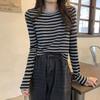 Versatile Round Neck Striped Slim Fit Short Long Sleeve Top Autumn Fashion Versatile Base Layer Women's