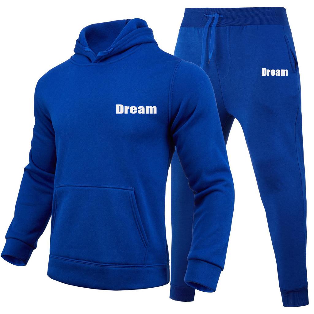 Dream Letters Printed Sets Winter Tracksuit Men Hooded 2 Piece Sets Mens Outfits Suit Men Fleece Sport Hoodie Sweatpants Two Piece Sets