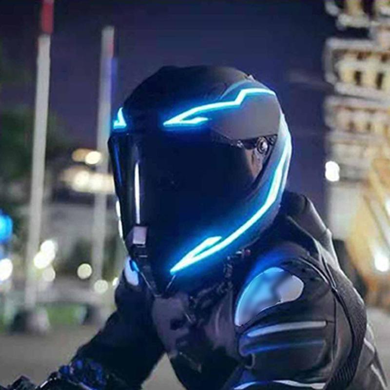 Waterproof Motorcycle Bike Helmet LED Cold Light Strip EL Sticker 4 Flashing Warning Lights Night Riding Helmet Kit. Blue