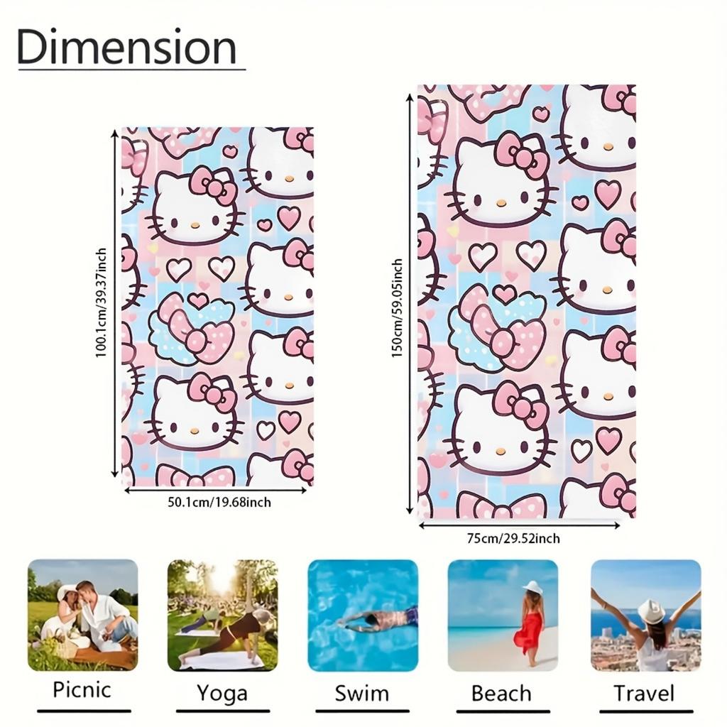 1pc Hello Kitty Strawberry Flower Printed Beach Towel,Polyester,Ideal for Swimming, Yoga, Camping, Bathroom, Travel