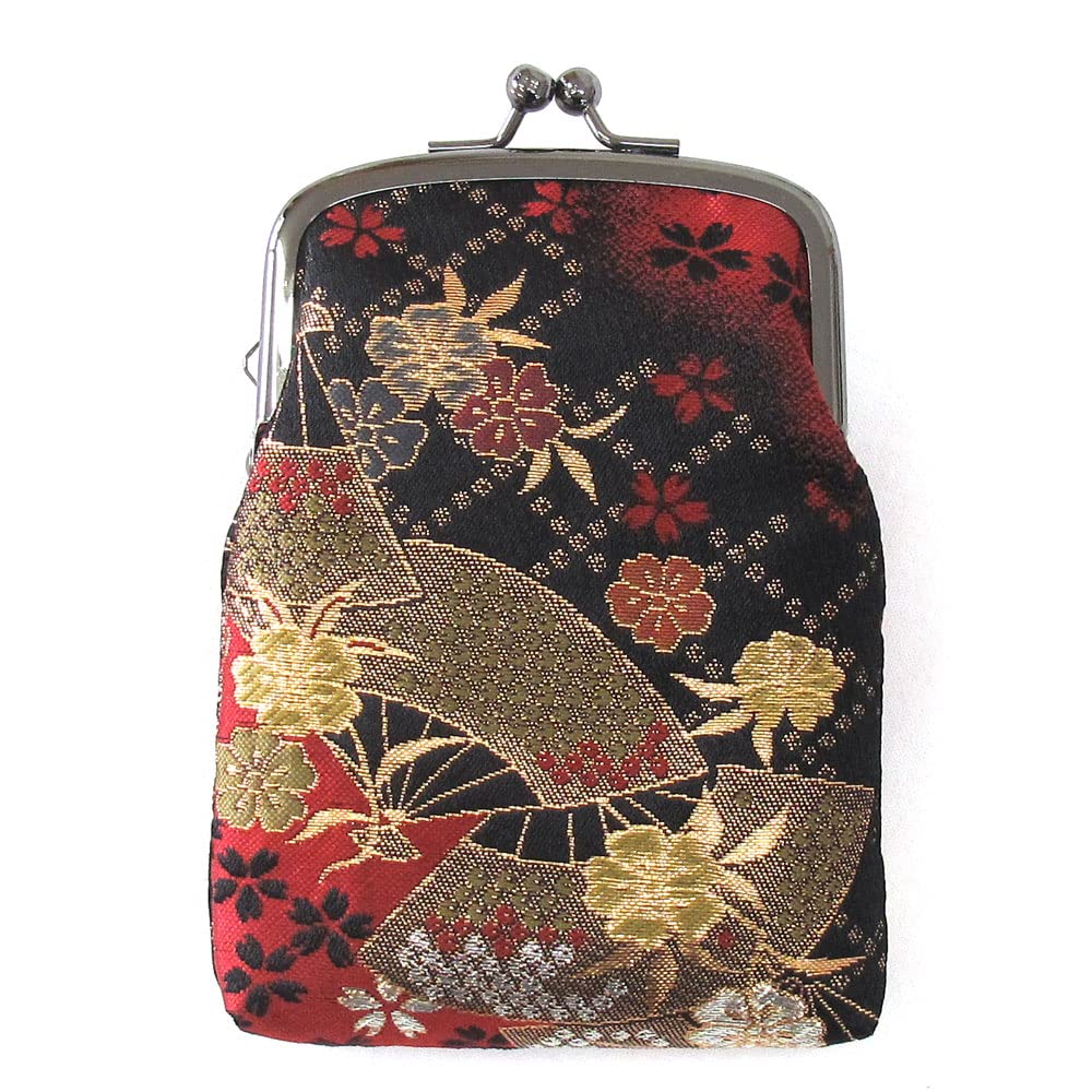 COCOLUCK Coco Luck Clasp Purse with Japanese Gold Nishijin Accessory Cigarette Made in Vertical Pattern, Brocade, Weave, Wallet, Case, Case, Pouch,