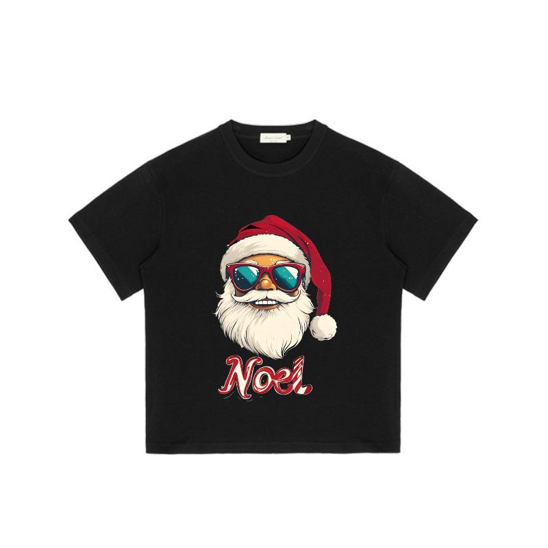 Black T Shirt Santa Claus With Sunglasses Noel Print Christmas Holiday Party Wear