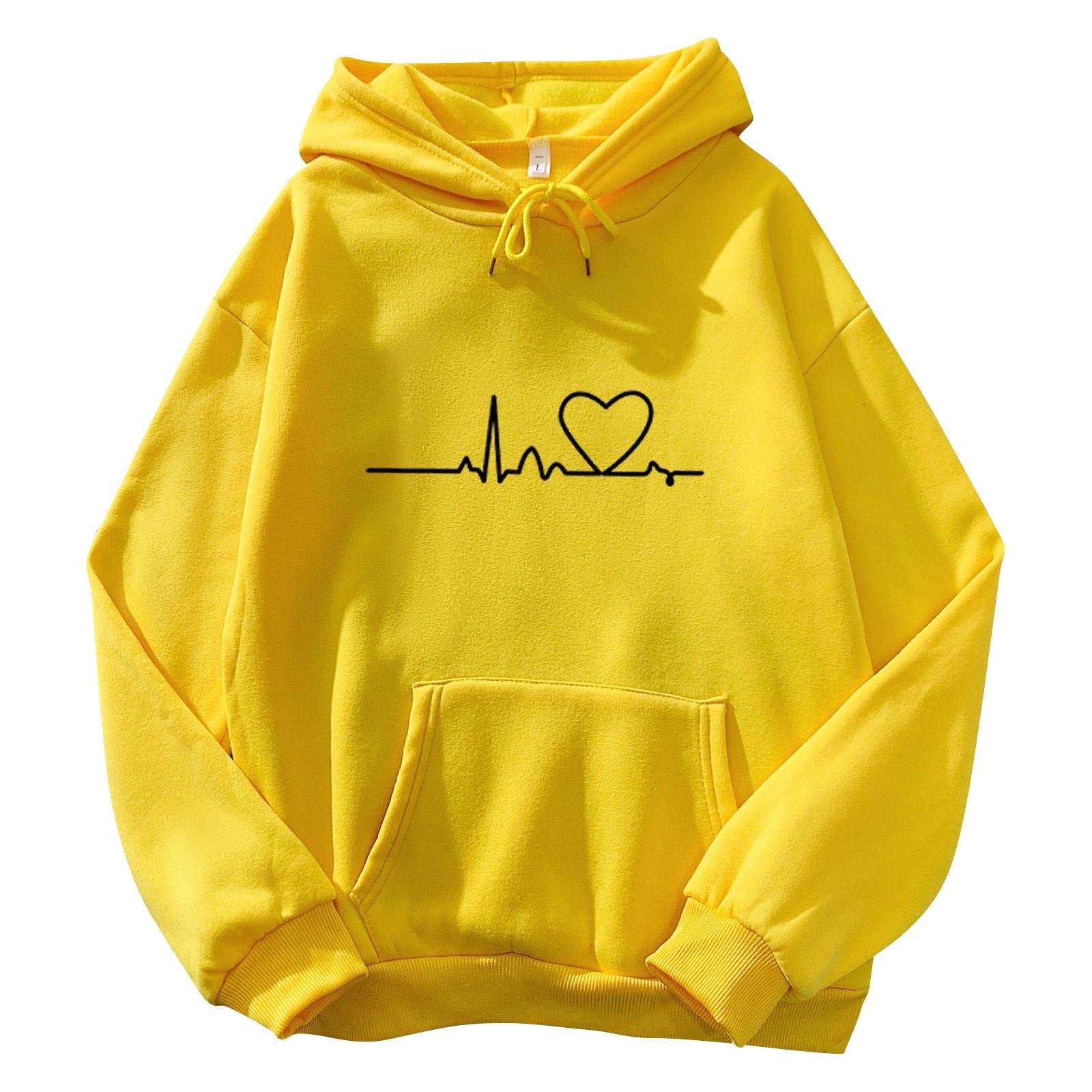 

Loose Fit Pullover Hoodie with Heartbeat Line Print Front Pocket Drawstring Hood Casual Sweatshirt for Men and Women Suitable for Autumn and Winter XXL