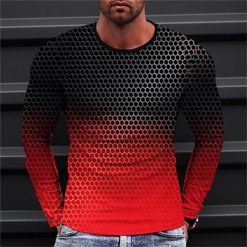 Long Sleeved Round Neck T Shirt Spring/Autumn Color Block Striped Retro Men's 3D Printed T-shirt Pattern Outdoor Daily Vacation