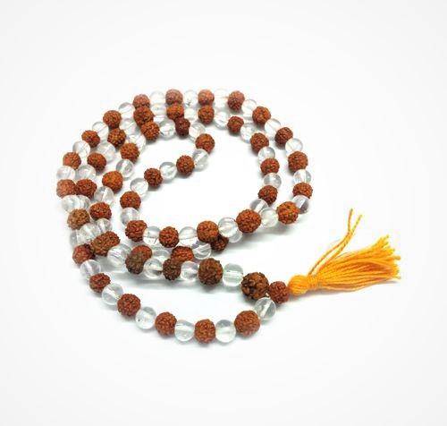 Чётки из Рудракши и Кварца (108 шариков), Rudraksha Sphatik Mala (108 beads), Kalyan Puja