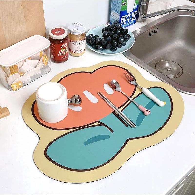 Столешница, коврик для сушки посуды, чашки, кухонная посуда, дренажный коврик, впитывающий коврик с принтом для кофемашины, коврик для слива столовой посуды, декор синий