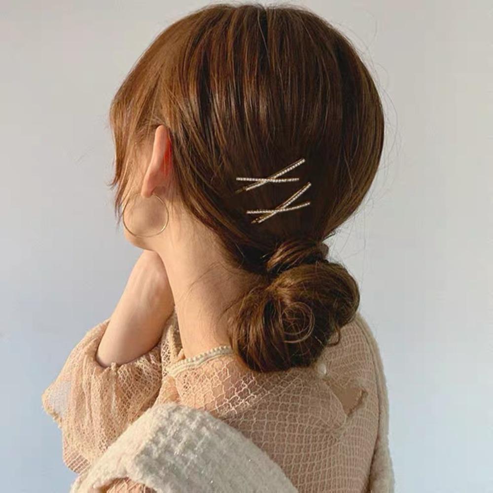 2pcs Cross Crystal Hairpins Rhinestone X Hair Clips Barrettes Simple Side Clip Bridal Headwear Girl Fashion Hair Accessories New
