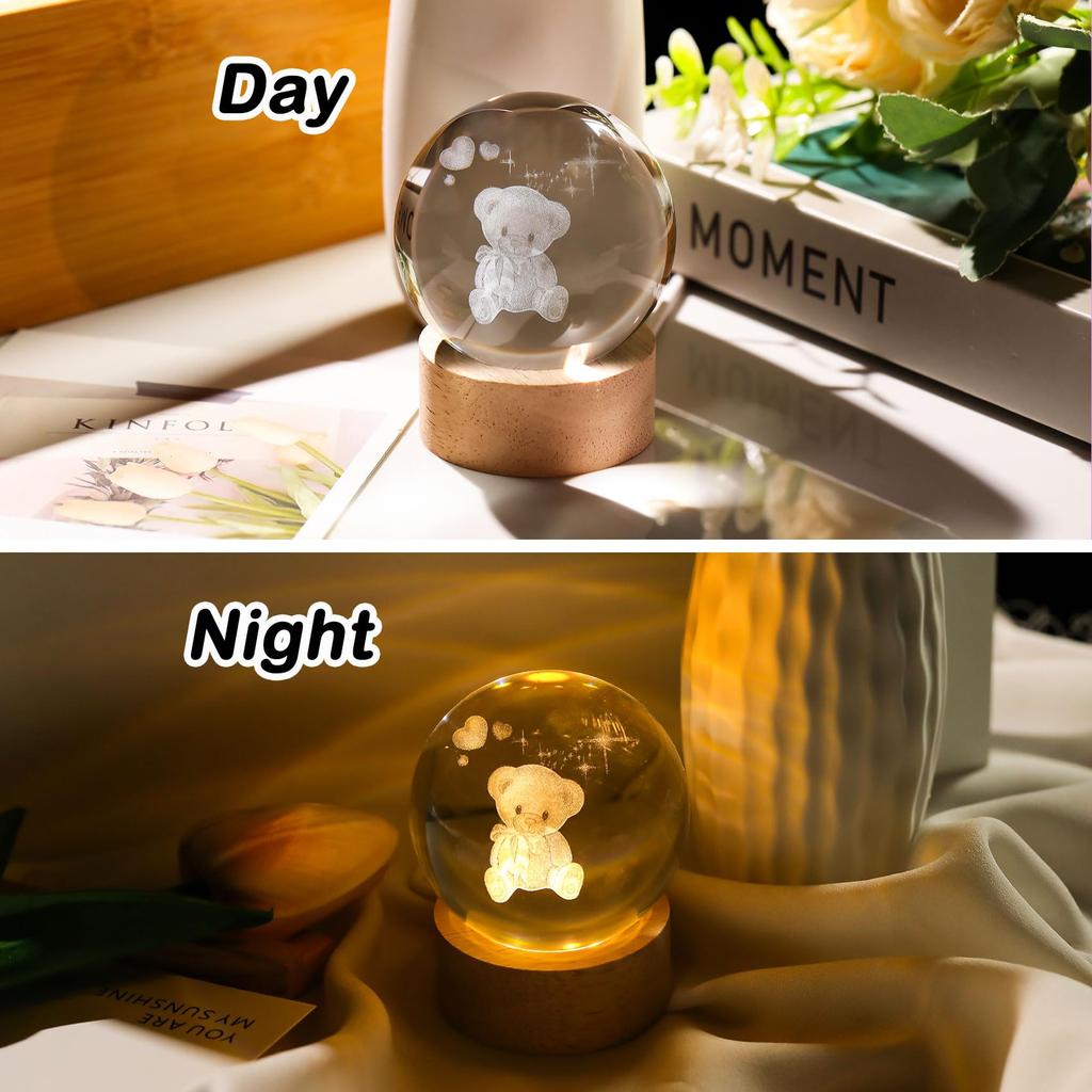 Kertari 60mm Crystal Winnie the Birthday Gift for Women In Their Popular Bear with LED Stylish and Cute Glass Interior Day Crystal Ball Object with