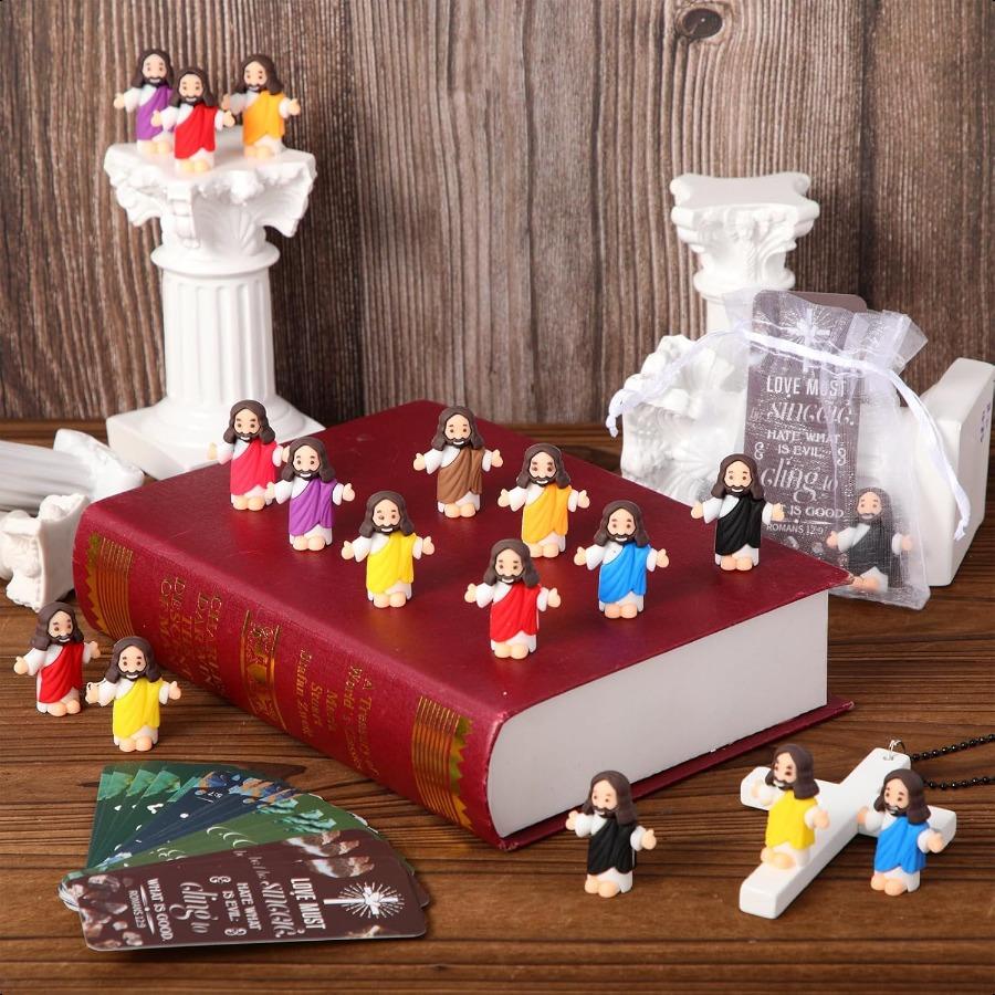 Barydat 50 Sets Small Jesus Figures Bulk Little Easter Jesus Toys Tiny Jesus Figurine Mini Christ Savior Jesus Doll with 50 Car