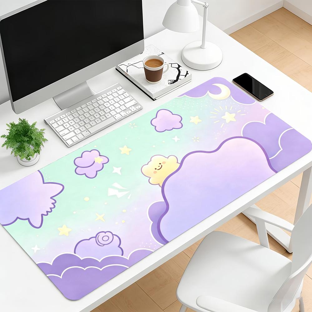 Night Sky Star Moon Print Gaming Mouse Pad Large Desk Mat AntiSlip Rubber Base Stitched Edge Keyboard Mat For Gamers Desktop