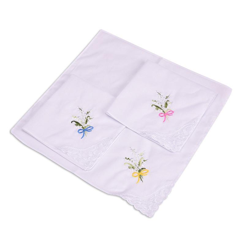 3Pcs 28x28cm Flower Embroidery Lace White Cotton Lady Women Personalized Wedding Handkerchiefs