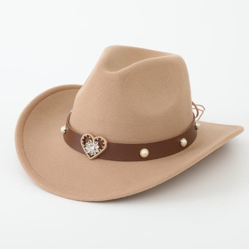 Cappello da Cowboy, Cappello Etnico in Stile Tibetano, Best-seller Transfrontaliero, Cappello Jazz, Ala Arrotolata, Cappello di Feltro, Fibbia con Borchie