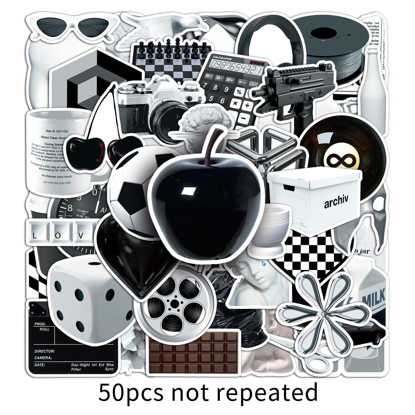 50-Piece Waterproof Black & White Graffiti Sticker Set for DIY Decoration