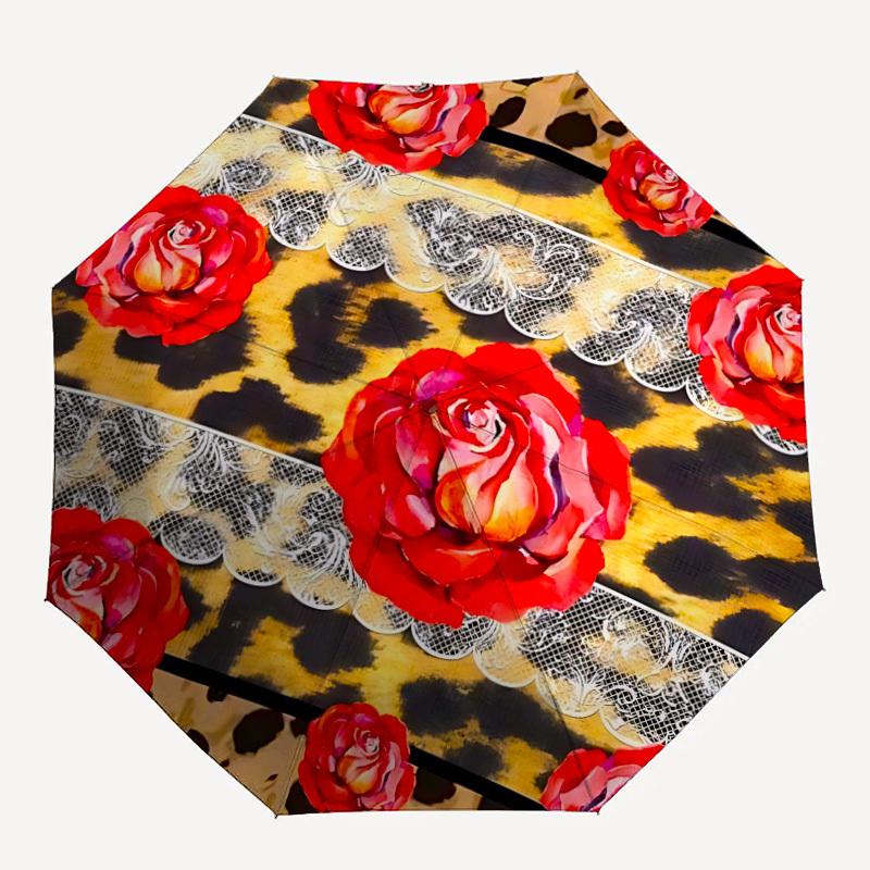 

1pc Rose Leopard Print Folding Umbrella | Elegant Design, Fashionable Accessory, Durable Construction, Sturdy Ribs yy251107004