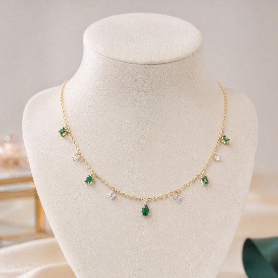 Faux Crystal Chain Necklace for Women, Green Cubic Zirconia Choker, Sparkly Rhinestone Statement Necklace for Prom Party