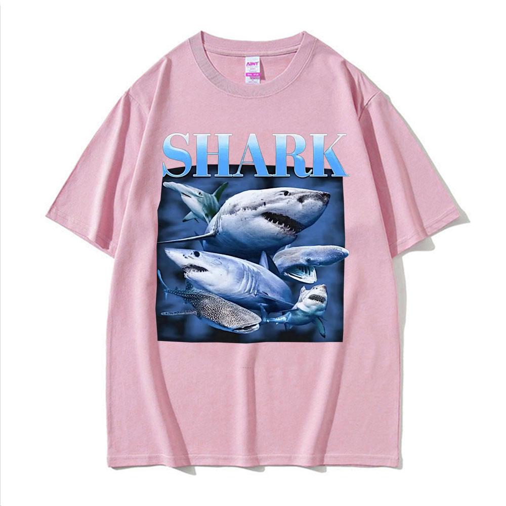 Funny Shark Vintage T-shirts Hammerhead Whale Great White Shark Animal Meme T Shirt Unisex Women Oversized 100% Cotton T-shirt Tops
