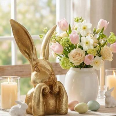 Figura de Conejo de Pascua Estatua de Conejo de Resina Dorada Vintage Centro de Mesa de Conejo de Primavera para Decoración Interior del Hogar