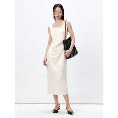 Peacebird Women's Square Neck Shirred Waist Midi Dress