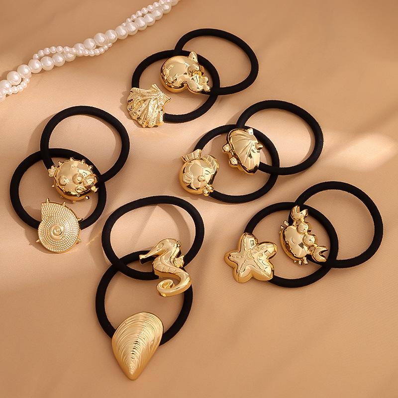 New Metal Geometric Hair Band for Women Simple Gold Color Shell Elastic Hairband Ponytail Holder Hair Rope Hair Accessories