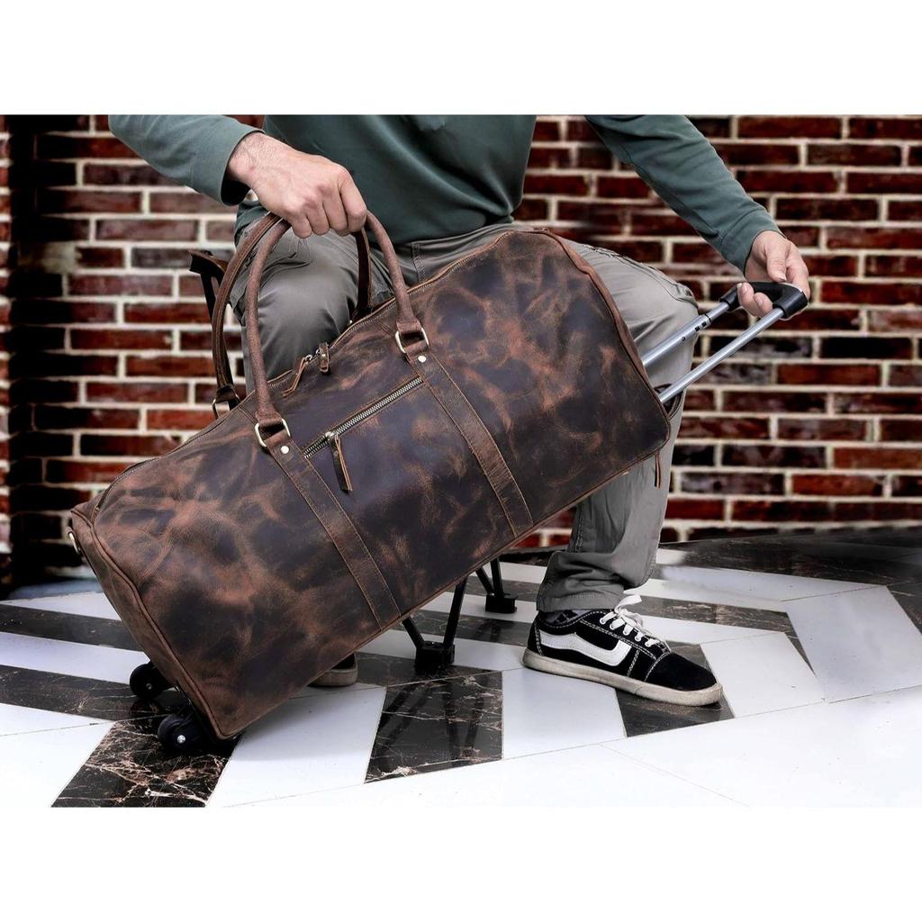 Weekender Leder Seesack für Herren Übernachtung Vintage Reise Duffle mit Schultergurt Handgepäck Sport Fitnessstudio 24 Zoll