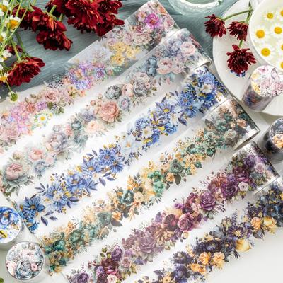 Alideco Masking Cute Floral Plant 50mm Wide X 2m PET Adhesive Wide Stylish Masking Sticker 6-Pack Tape, Design, Landscaping, Clear, Water-Resistant,