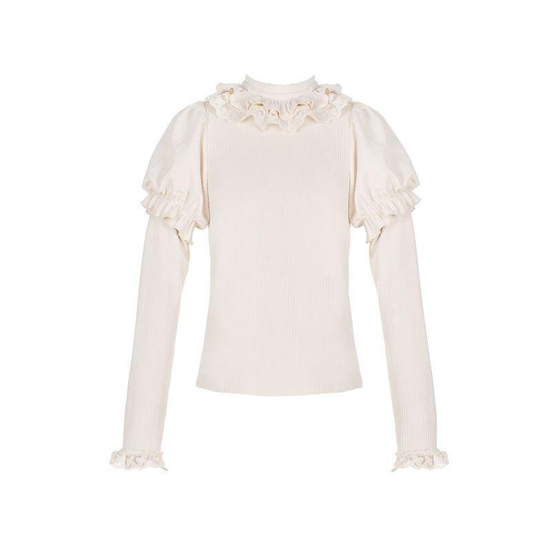 Base Sweater Original Design Pullover Sweet and Versatile Lolita Lace High Elasticity Skin Sleeves Knitted Wear Autumn/Winter Bottom Shirt for Women