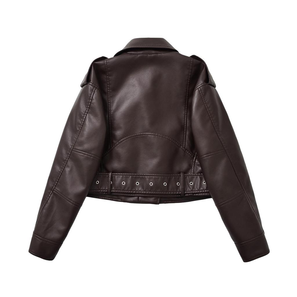 2025 European & American Washed Faux Leather Motorcycle Jacket - New Autumn/Spring Collection