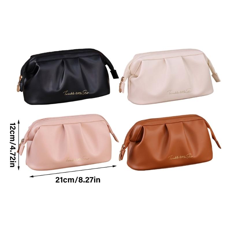 Travel Cosmetic Bag 10x21x12cm PU Leather Large Capacity for Woman and Girls Keeping Cosmetics Organized