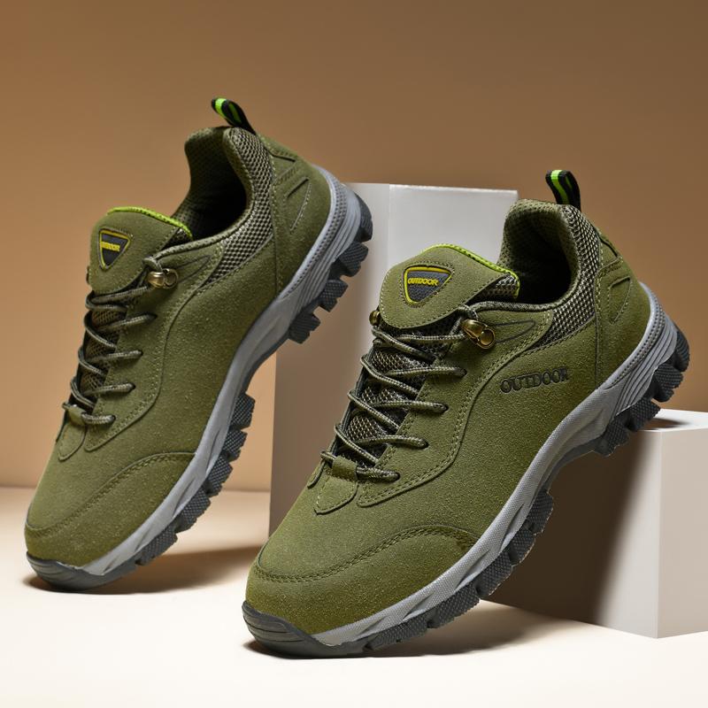 Men Hiking Shoes Suede Leather Outdoor Sports Comfort Breathe Walking Footwear Wear-resistant Rubber Outsole Trekking Sneakers