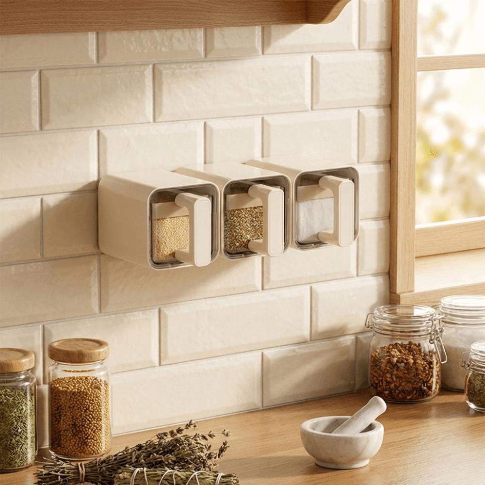 No Punch Spice Storage Rack Wall-Mounted Kitchen Seasoning Jar Multi-Functional Salt Jars  Cooking