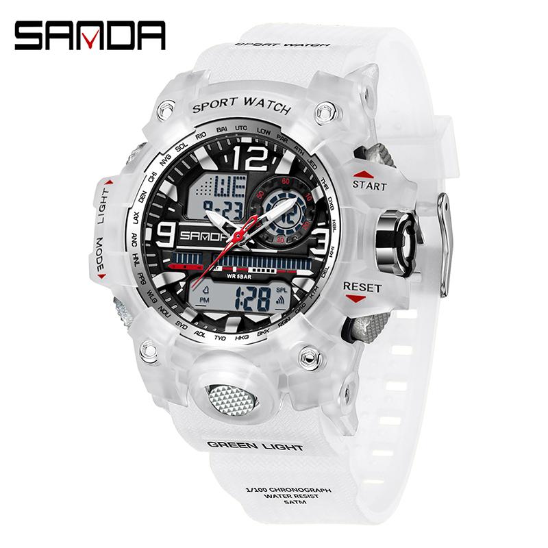 SANDA G-Style Ladies Watches Waterproof Outdoor Casual Clock Sports Military Women Watch Quartz Digital Dual-display Wristwatch