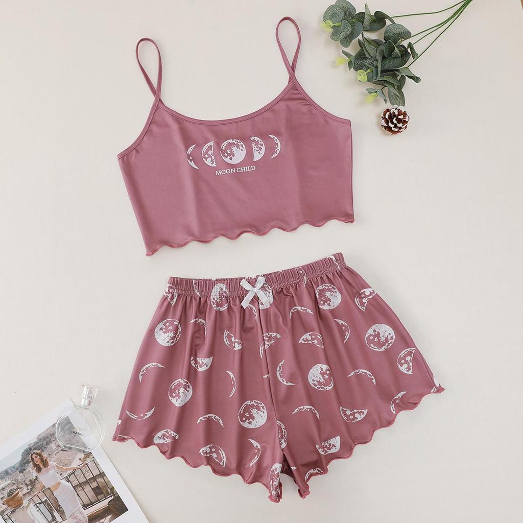 Eclipse Moon Child Letter Print Camisole & Shorts Set