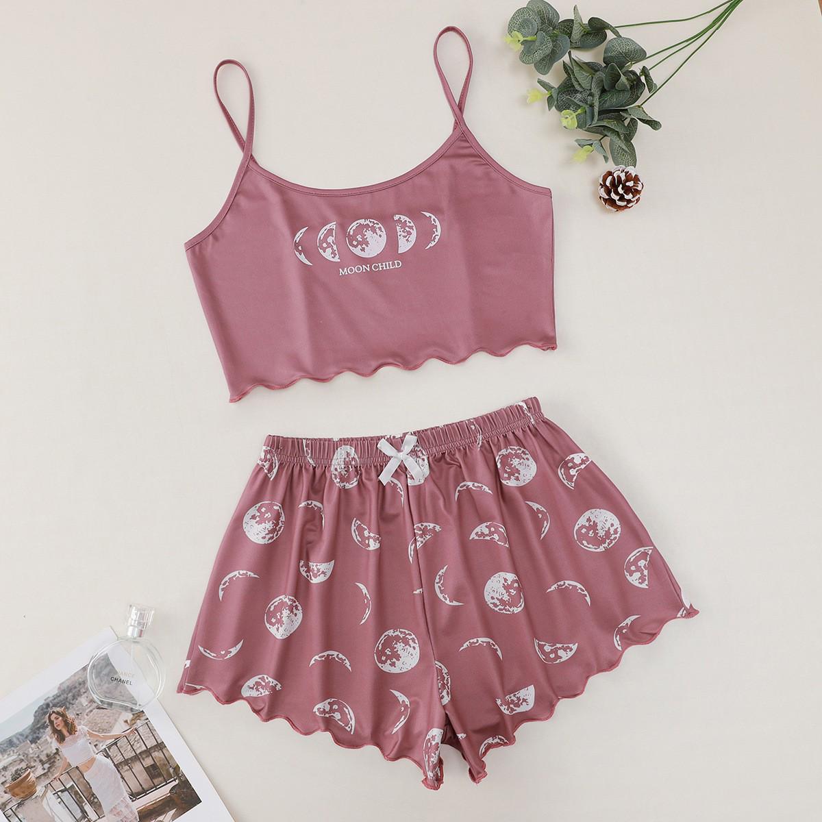 

Eclipse Moon Child Letter Print Camisole & Shorts Set S рожевий