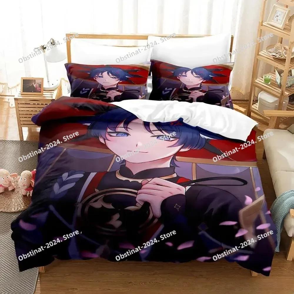Anime Game Genshin Impact Scaramouche Beding Set Printed With Pilowcase Soft Duvet Cover Soft Single Double Quen Super King-Sized Dimensionsd