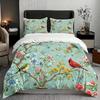 3Pc European Style Floral Bird Duvet Cover Set Double Bed - Machine Washable Invisible Zipper Bedding with 2 Pillowcases, Vintage