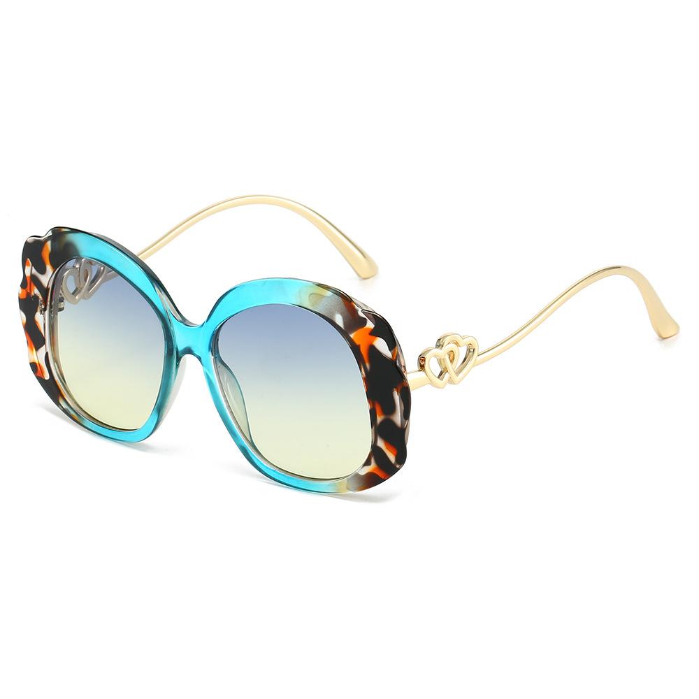 New Luxury Leopard Gradient Oval Women Sunglasses UV400 Double Heart Decoration Contrast Color Men Sun Glasses