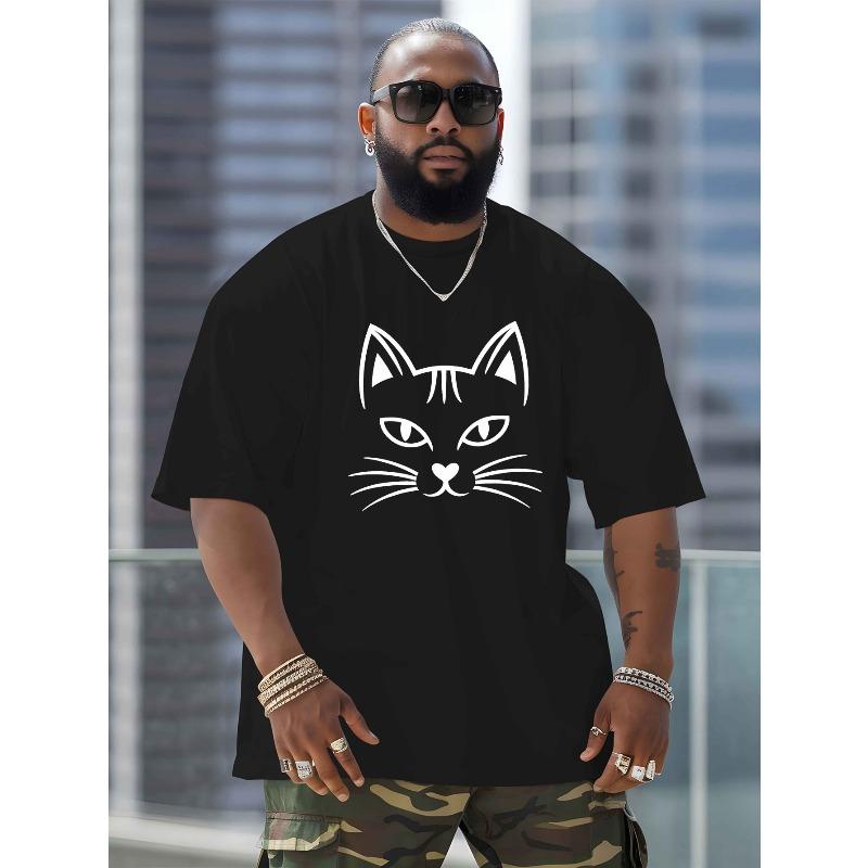 

Cat Silhouette Men s Latest Trend New Fashion Printed Loose Bottoming Shirt Spring and Summer Casual Versatile Round Neck Top Breathable XL чорний