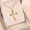 New Bohemia Retro Colorful Zircon Crystal Jesus Cross Pendant Necklaces For Women Vintage Punk Style Female Neck Chain Jewelry