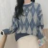 Fashion Casual Diamond-shaped Round Neck Thickened Ladies Sweater, Warm and Loose Blue Pullover Sweater Top In Autumn and Winter6304#