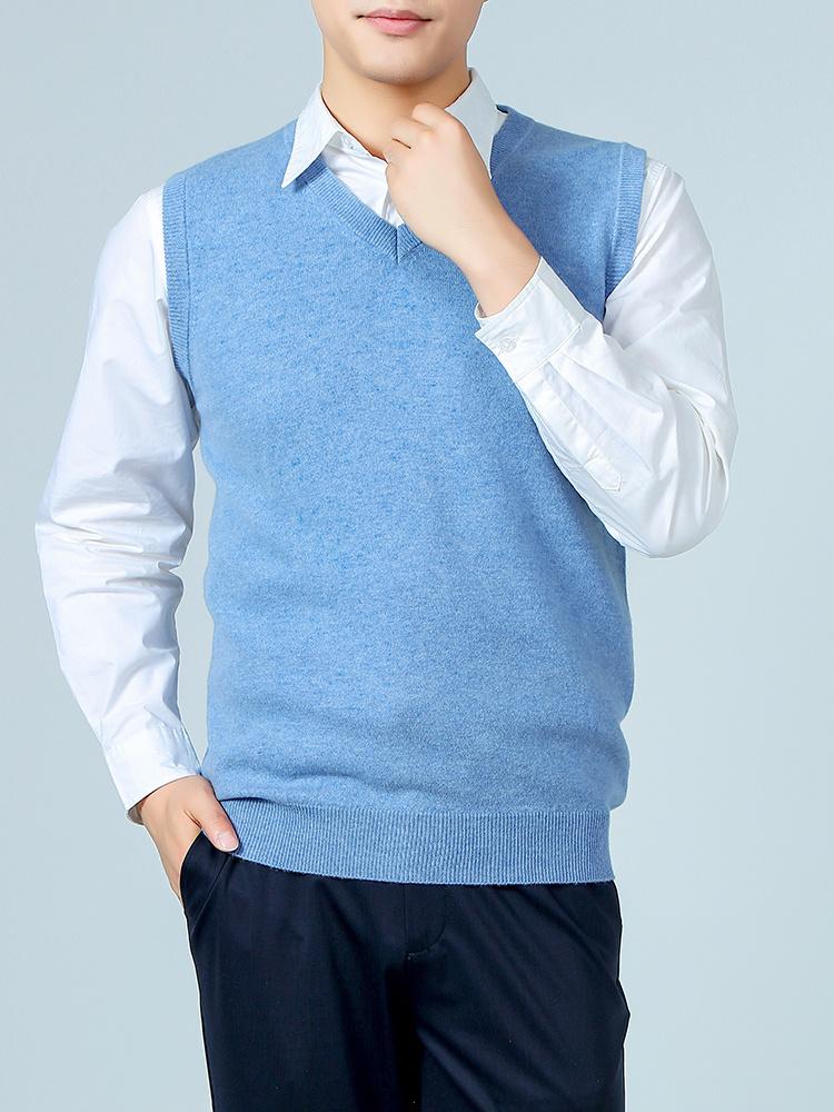 100% Merino Reine Wolle Herren V-Ausschnitt Weste Ärmellos Pullover Herbst Winter Dick Lässig Mode Gestrickt Kaschmir Pullover