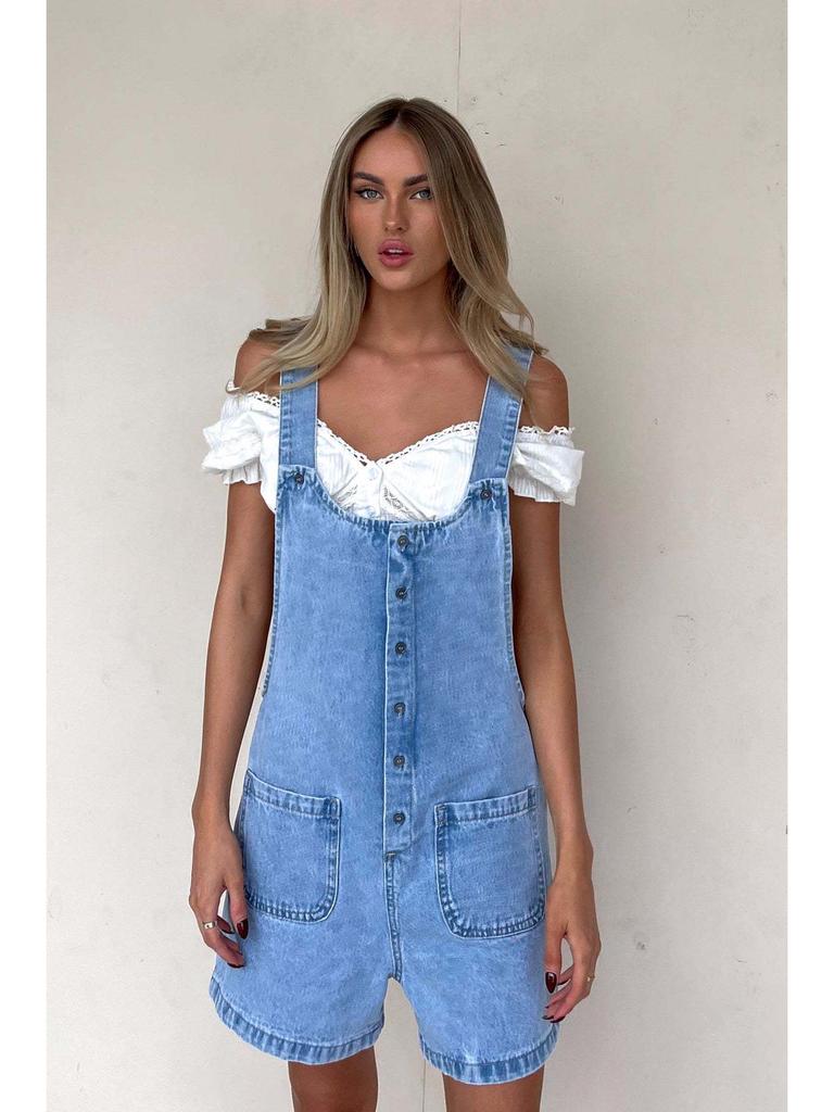 2025 European & American Women's Slim Fit Denim Overall Shorts