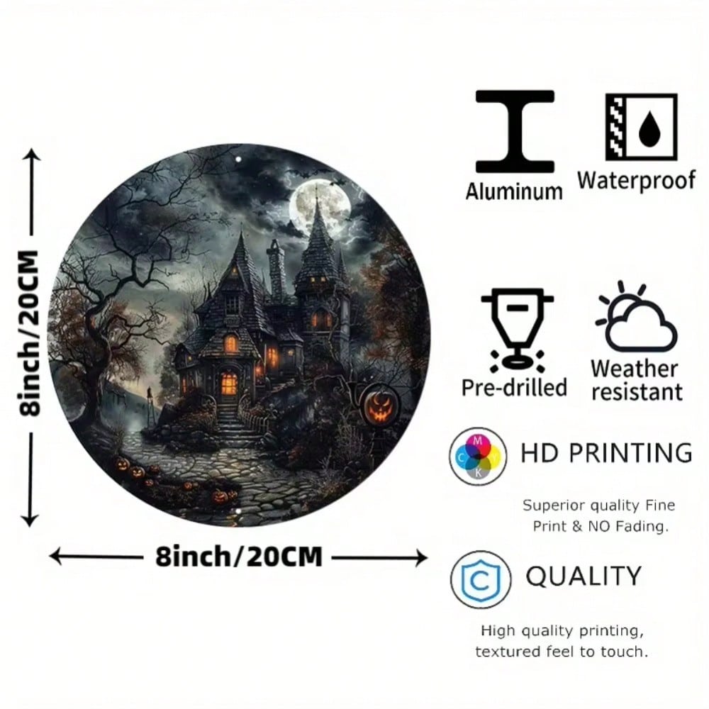 Halloween Haunted House Metal Tin Sign Outdoor Indoor Decor Wall Art TYA23904-20X20CM