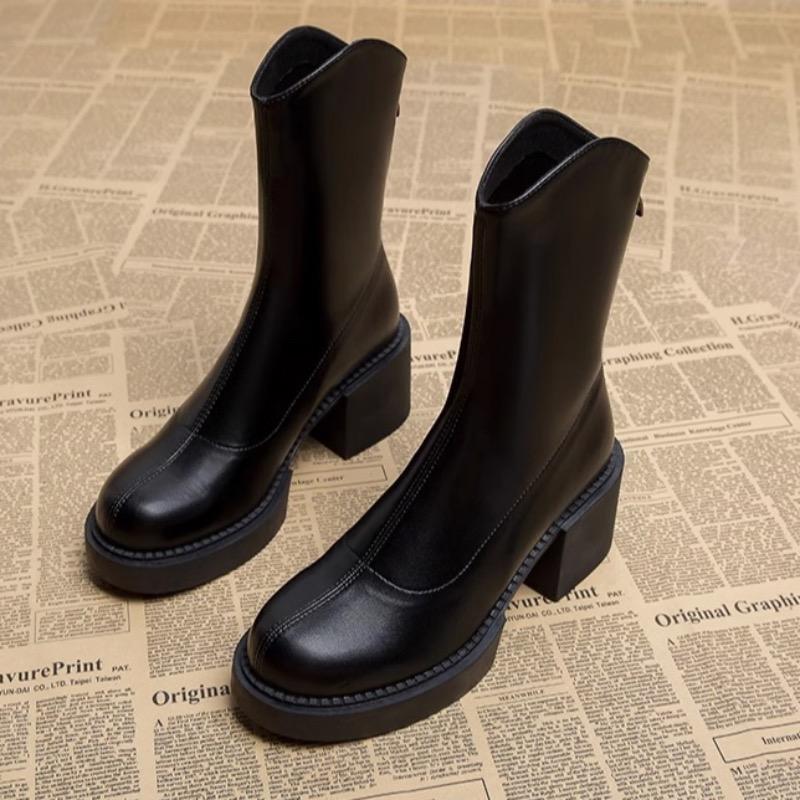 Women's Ankle Boots Fashion Elegant Soft Leather Boot High Top Chelsea Boots 2024 Winter Plush Warm Boots for Women Botas Mujer
