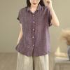 Damen Sommer Mode Literarisch Retro Gefärbtes Hemd Kragen Bluse Einreihige Knopfleiste Oberteil