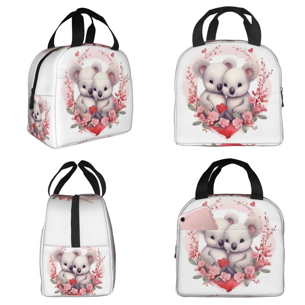 Valentine's Day Koala Bears In Love Insulated Lunch Bag for Kids School Cooler Thermal Food Box Tote Lunch Boxes Container