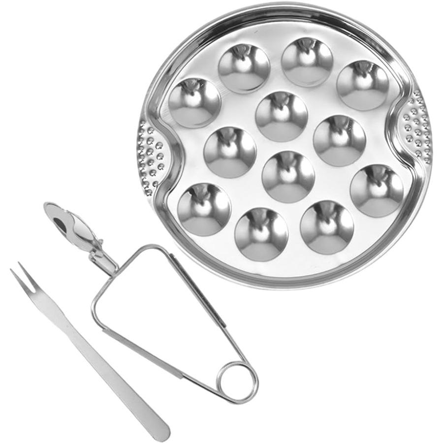 

Форма для выпечки улиток, тарелка, кухонные принадлежности, прочная, с щипцами для улиток, посуда, тарелка на ножке для морепродуктов, тарелка с улитками для домашнего барбекю, тарелка с инструментом