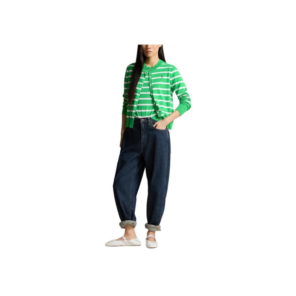 Polo Ralph Lauren Striped Short Sleeve Sweater Women Sweater Green WMPOSWENC020949-300