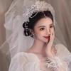 Crystals Bridal Headband with Forehead Chain Adjustable Wedding Crown/Ear Hangers Jewelry for Photography and Ceremony